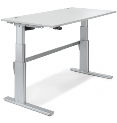 Sitz-Steh-Schreibtisch Comfort MULTI M, elektrisch h&ouml;henverstellbar, 65,5-103,5cm (H), 120x80cm (BxT), rechteckig, lichtgrau / s