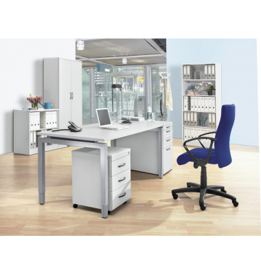 Schreibtisch Comfort MULTI M, manuell höhenverstellbar, 62-82cm (H), 160x80cm (BxT), rechteckig, lichtgrau / silber