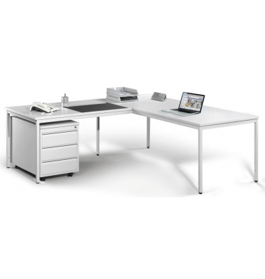 Schreibtischkombination BASE L 247181, 72cm (H), 200x200cm (BxT), L-Form, lichtgrau / lichtgrau