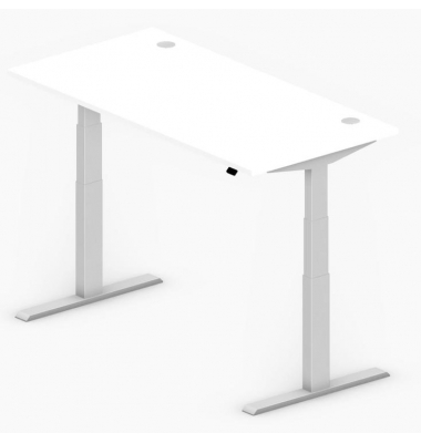 Sitz-Steh-Schreibtisch Comfort MULTI M pro, elektrisch h&ouml;henverstellbar, 64-130cm (H), 160x80cm (BxT), rechteckig, wei&szlig; / silber