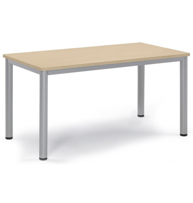 Besprechungstisch BASE-MODUL Q, 72cm (H), 140x70cm (BxT), 6 Personen, rechteckig, ahorn / silber