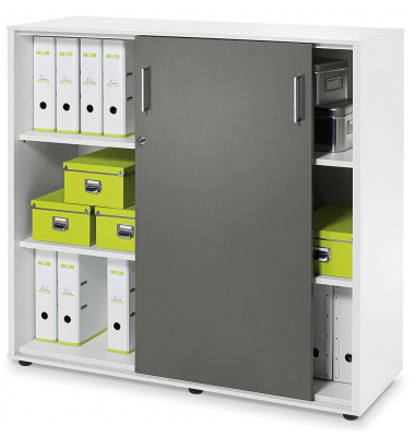 Schiebet&uuml;renschrank EVO 271044, abschlie&szlig;bar, 2x3 OH, wei&szlig;/anthrazit, 120x112,5x42cm (BxHxT)