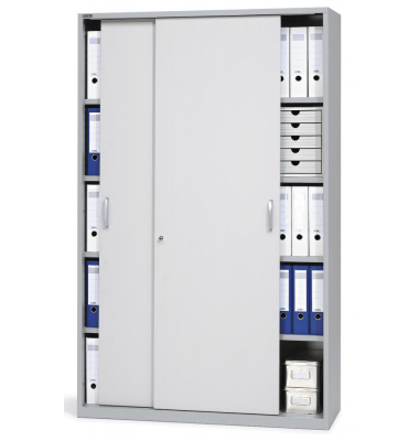 Schiebet&uuml;renschrank CONCEPT LINE 270272, abschlie&szlig;bar, 5 OH, alusilber/lichtgrau, 120x190x42cm (BxHxT)
