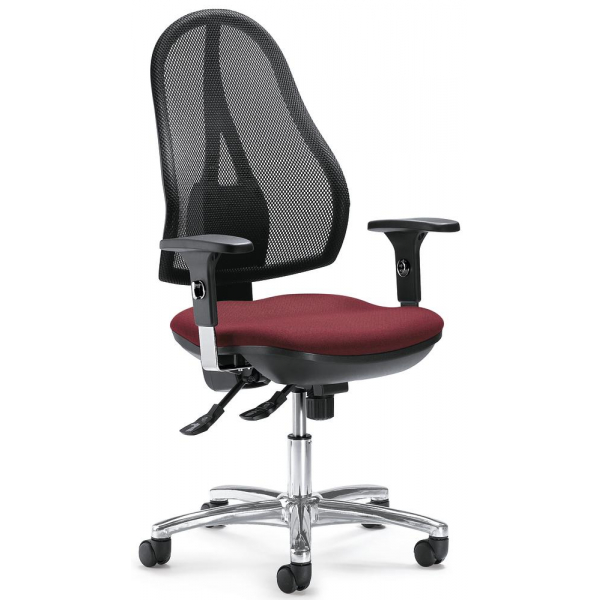 4251635606686 - Bürodrehstuhl COMFORT NET DELUXE schwarz Bordeaux   chrom mit Armlehnen bis 110kg ohne Kopfstütze 4251635606686 Deskin