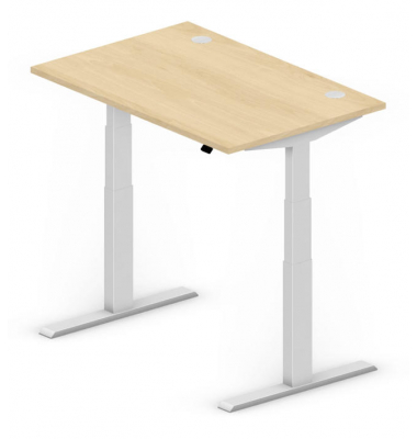 Sitz-Steh-Schreibtisch Comfort Multi M Pro, elektrisch höhenverstellbar, 64-130cm (H), 120x80cm (BxT), rechteckig, buche / silbe