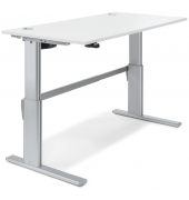 Sitz-Steh-Schreibtisch BASIC MULTI M, elektrisch höhenverstellbar, 72,5-114cm (H), 120x80cm (BxT), rechteckig, weiß / silber