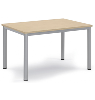 Besprechungstisch BASE-MODUL Q, 72cm (H), 120x80cm (BxT), 6 Personen, rechteckig, ahorn / silber