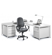 Schreibtischkombination BASE L, 72cm (H), 200x200cm (BxT), L-Form, lichtgrau / lichtgrau