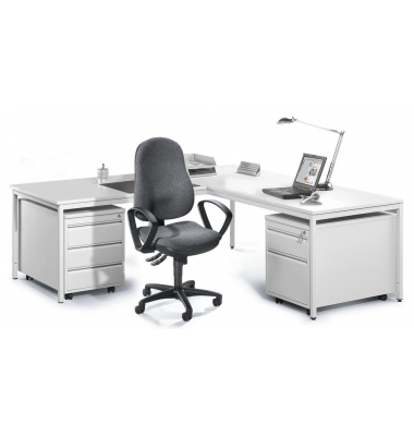 Schreibtischkombination BASE L, 72cm (H), 200x200cm (BxT), L-Form, lichtgrau / lichtgrau