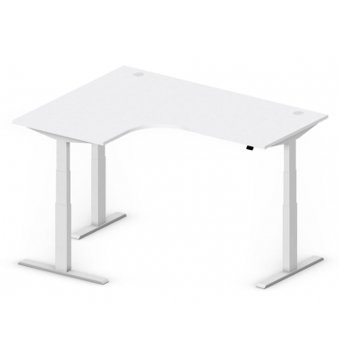 Sitz-Steh-Schreibtisch Comfort Multi M Pro, elektrisch höhenverstellbar, 64-130cm (H), 180x80cm (BxT), L-Form, lichtgrau / silbe