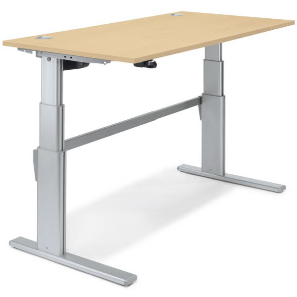 4251635612465 - Sitz-Steh-Schreibtisch 264582 elektrisch höhenverstellbar  1200mmx800mm (BxT) rechteckig ahorn   Alusilber RAL 9006 42516356