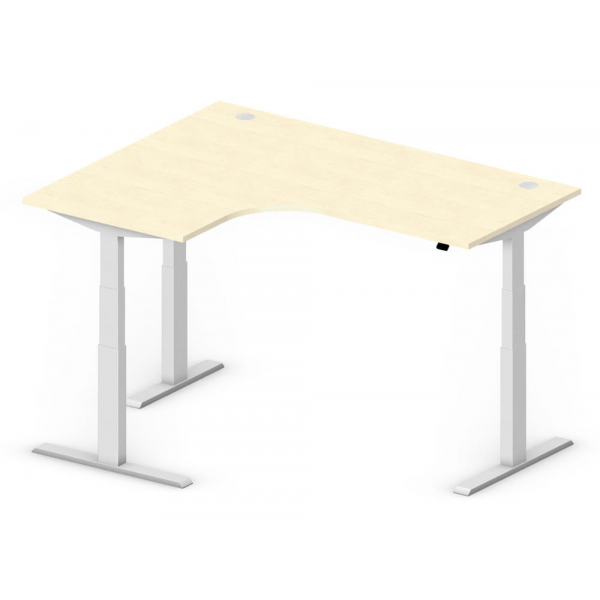 4251635612557 - Sitz-Steh-Schreibtisch Comfort Multi M Pro 285825 elektrisch höhenverstellbar  1800mmx800mm (BxT) L-Form ahorn   Alusilber R