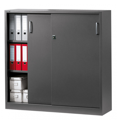 Schiebet&uuml;renschrank BASE L 220757, abschlie&szlig;bar, 3 OH, anthrazit, 120x120x42cm (BxHxT)