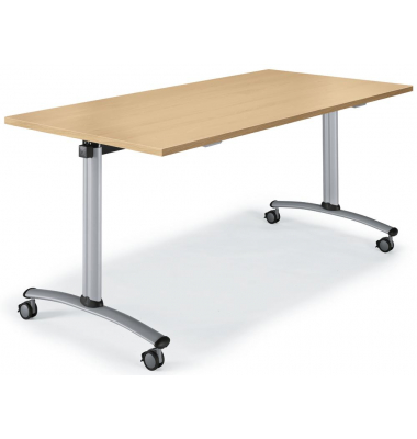 Klapptisch MODUL, 160x80cm (BxT), 72cm (H), Holz, rechteckig, buche / hellgrau, mit Rollen