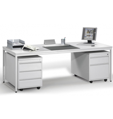 Schreibtisch-Büromöbel-Set BASE L 237342, 72cm (H), 200x80cm (BxT), rechteckig, lichtgrau / lichtgrau