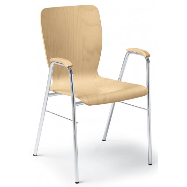 4 Stück Deskin Besucherstuhl JARA, buche / chrom, mit Armlehnen, 4-Fuß-Gestell 4251635616296 Deskin