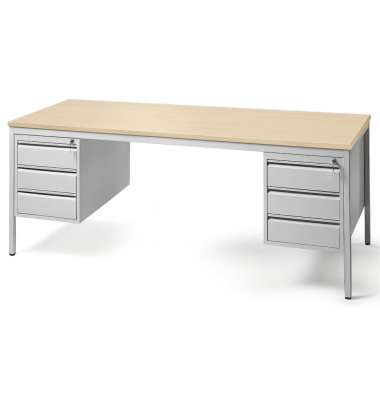 Schreibtischkombination BASE L 273977, 72cm (H), 160x80cm (BxT), rechteckig, buche / lichtgrau