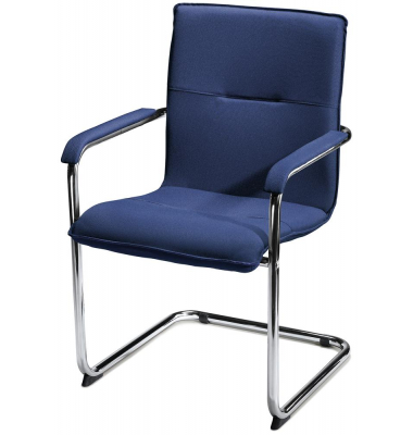 Besucherschwinger DESKIN1, dunkelblau / chrom, mit Armlehnen, Freischwinger