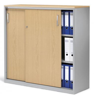 Schiebet&uuml;renschrank CONCEPT LINE 270270, abschlie&szlig;bar, 3 OH, alusilber/buche, 120x116x42cm (BxHxT)