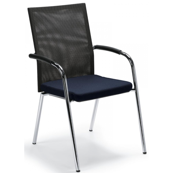 4251635616715 - Besucher- und Konferenzstuhl RIVA 4 schwarz dunkelblau   chrom mit Armlehnen 4-Fuß-Gestell 4251635616715 Deskin