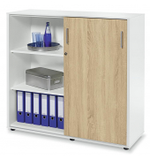 Schiebet&uuml;renschrank EVO 271045, abschlie&szlig;bar, 2x3 OH, wei&szlig;/wildeiche, 120x112,5x42cm (BxHxT)