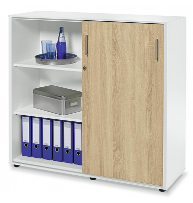 Schiebet&uuml;renschrank EVO 271045, abschlie&szlig;bar, 2x3 OH, wei&szlig;/wildeiche, 120x112,5x42cm (BxHxT)