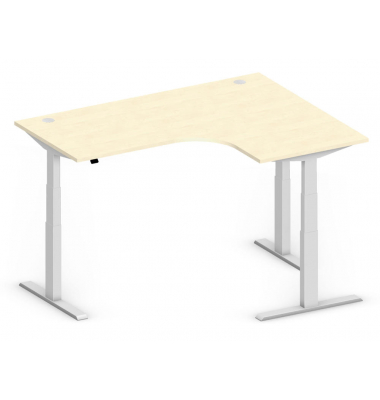 Sitz-Steh-Schreibtisch Comfort Multi M Pro, elektrisch höhenverstellbar, 64-130cm (H), 180x80cm (BxT), L-Form, ahorn / silber