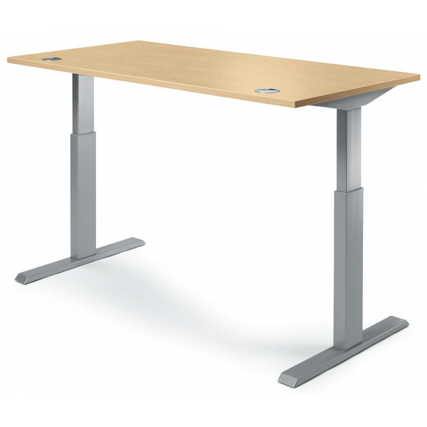 4251635617835 - Sitz-Steh-Schreibtisch 278656 elektrisch höhenverstellbar  1200mmx800mm (BxT) rechteckig buche   Alusilber RAL 9006 42516356