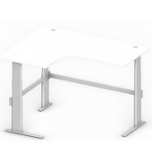 Sitz-Steh-Schreibtisch Comfort Multi M, elektrisch höhenverstellbar, 65,5-130,5cm (H), 180x140cm (BxT), L-Form, weiß / silber