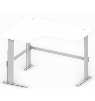 Sitz-Steh-Schreibtisch Comfort MULTI M, elektrisch h&ouml;henverstellbar, 65,5-130,5cm (H), 180x140cm (BxT), L-Form, wei&szlig; / silber