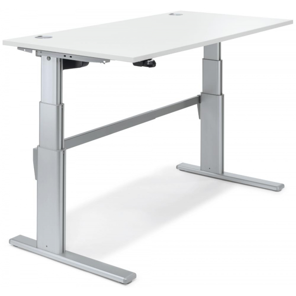 4251635619112 - Sitz-Steh-Schreibtisch 264583 elektrisch höhenverstellbar  1200mmx800mm (BxT) rechteckig weiß   Alusilber RAL 9006 425163561