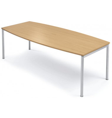 Konferenztisch MODUL, 74,5cm (H), 220x100cm (BxT), 8 Personen, Tonnenform, buche / silber