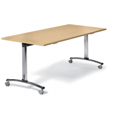 Klapptisch MODUL, 140x80cm (BxT), 72cm (H), Holz, rechteckig, buche / chrom, mit Rollen
