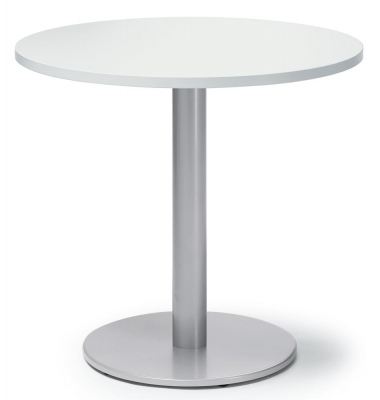 Konferenztisch MODUL, 73,5cm (H), 80x80cm (BxT), 4 Personen, rund, wei&szlig; / alusilber