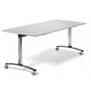 Klapptisch MODUL, 160x80cm (BxT), 72cm (H), Holz, rechteckig, lichtgrau / chrom, mit Rollen