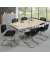 Konferenztisch MODUL, 74,5cm (H), 220x100cm (BxT), 8 Personen, Tonnenform, ahorn / silber