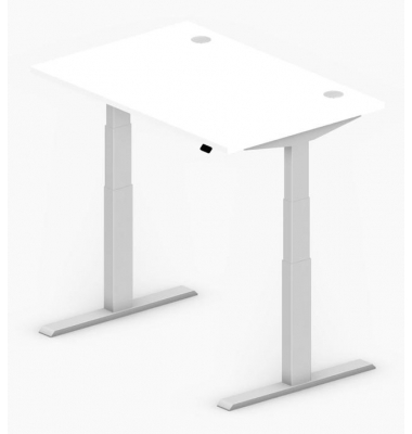 Sitz-Steh-Schreibtisch Comfort Multi M Pro, elektrisch höhenverstellbar, 64-130cm (H), 120x80cm (BxT), rechteckig, weiß / silber