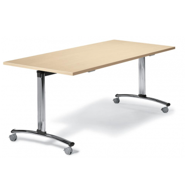 Klapptisch MODUL, 160x80cm (BxT), 72cm (H), Holz, rechteckig, ahorn / chrom, mit Rollen