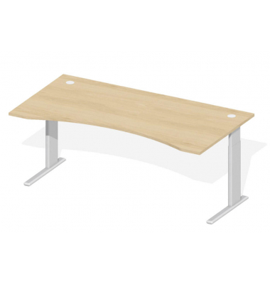 Schreibtisch Cockpit Comfort M MULTI M, manuell höhenverstellbar, 64-84cm (H), 180x95cm (BxT), Cockpitform, buche / silber