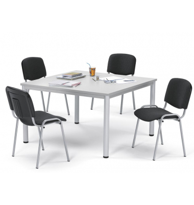 Besprechungstisch BASE-MODUL Q, 72cm (H), 120x120cm (BxT), 8 Personen, quadratisch, lichtgrau / silber