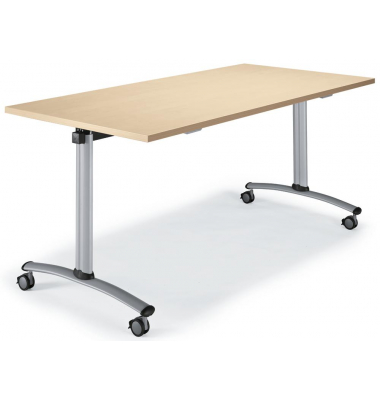 Klapptisch MODUL, 140x80cm (BxT), 72cm (H), Holz, rechteckig, ahorn / hellgrau, mit Rollen