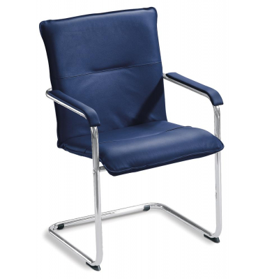Besucherschwinger DESKIN1, blau / chrom, mit Armlehnen, Freischwinger