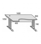 Schreibtisch Basic MULTI M, 74cm (H), 160x105cm (BxT), Freiform, lichtgrau / silber