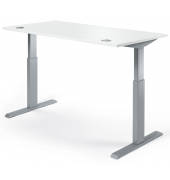 Sitz-Steh-Schreibtisch Basic MULTI M pro, elektrisch h&ouml;henverstellbar, 71,5-120,5cm (H), 120x80cm (BxT), rechteckig, wei&szlig; / silb