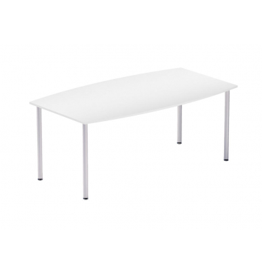 Konferenztisch MODUL, 74,5cm (H), 180x100cm (BxT), 8 Personen, Tonnenform, wei&szlig; / silber