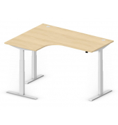 Sitz-Steh-Schreibtisch Comfort Multi M Pro, elektrisch höhenverstellbar, 64-130cm (H), 180x80cm (BxT), L-Form, buche / silber