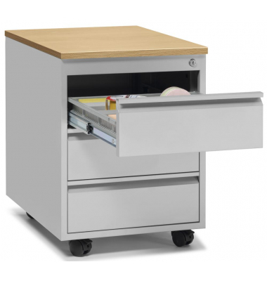 Rollcontainer 274129, buche, 3 Schubladen, Stahl, abschlie&szlig;bar