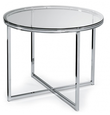 Beistelltisch, 45cm (H), 55x55cm (BxT), rund, transparent / chrom