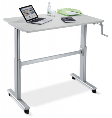 Sitz-Steh-Schreibtisch FLEX MODUL K, manuell h&ouml;henverstellbar, 70,5-111,5cm (H), 120x80cm (BxT), rechteckig, ahorn / silber