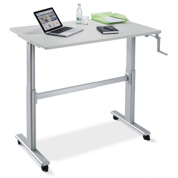 4251635635099 - Sitz-Steh-Schreibtisch 277764 manuell höhenverstellbar 65-130cm (H) 120x80cm (BxT) rechteckig ahorn   silber 4251635635099 